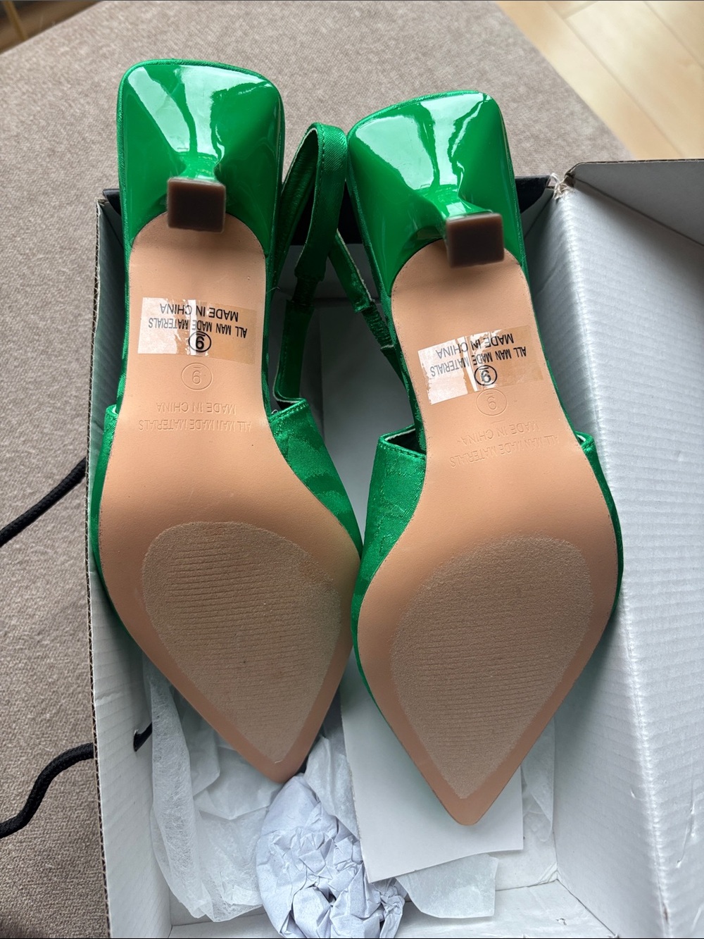 NIB Fashion Nova Green Satin Slingback Heels | size 9 - Picture 2 of 3